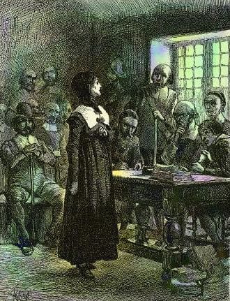 Anne Hutchinson is expelled from Massachusetts Bay Colony for religious dissent.
