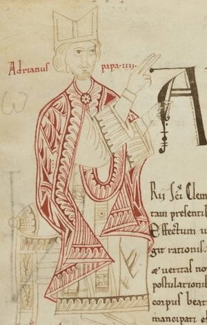 Pope Adrian IV crowns Frederick Barbarossa as Holy Roman Emperor.
